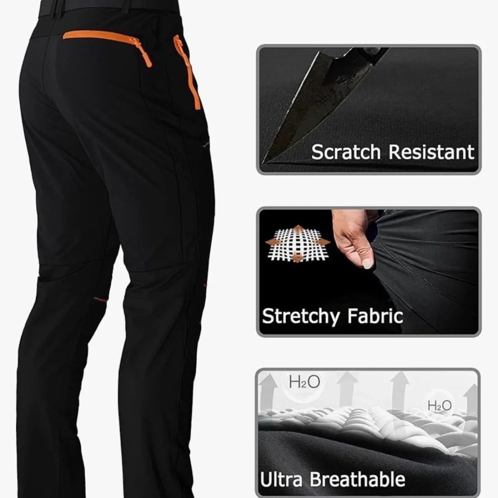 Men's Black Technical Pants with Orange Zip Accents